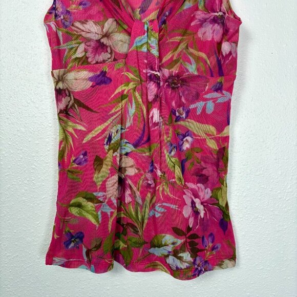 Vintage Sweet Pea NY&C Size: S Y2K Mesh Hot Pink Tropical Floral Tank Top - Picture 4 of 9